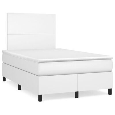 vidaXL Boxspringbett mit Matratze & LED Weiß 120x190 cm Kunstleder