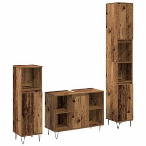vidaXL Badezimmerm&ouml;bel-Set mit Regal 3 pcs Altholz Holzwerkstoff