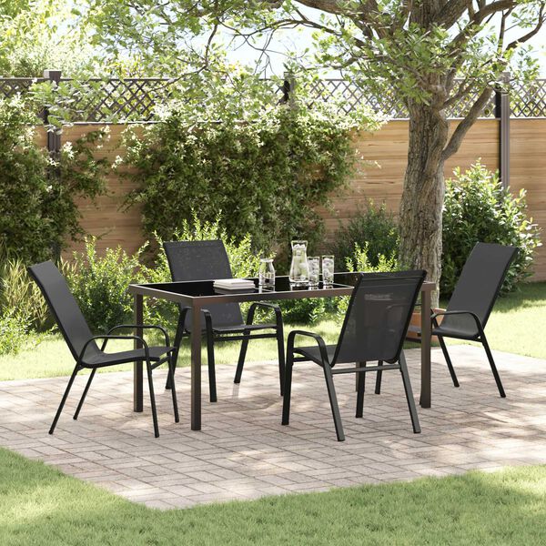 vidaXL Garten Essgruppe 5 pcs Schwarz Pulverbeschichteter Stahl