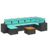 vidaXL 8-teiliges Gartensofa-Set mit Kissen, schwarzes Polyrattan