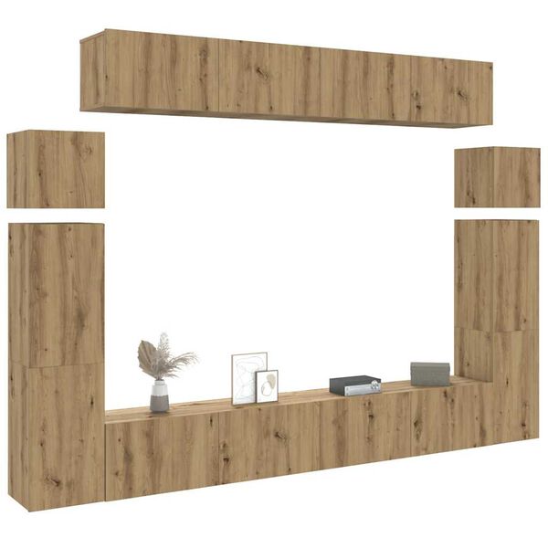 vidaXL 8-tlg. TV-Schrank-Set Wandmontage Artisan-Eiche Holzwerkstoff