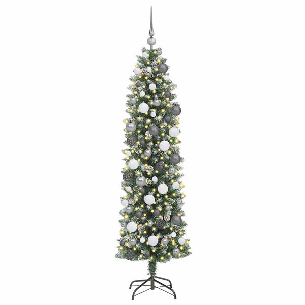 vidaXL K&uuml;nstlicher schlanker Weihnachtsbaum Gr&uuml;n und Wei&szlig; 180 cm