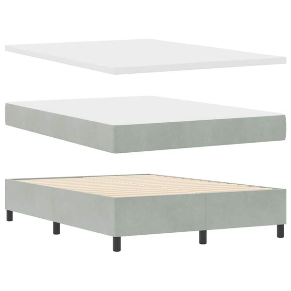 vidaXL Boxspringbett mit Matratze Hellgrau 140 x 200 cm Samt