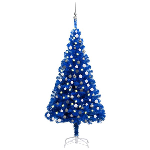 vidaXL K&uuml;nstlicher Weihnachtsbaum Beleuchtung & Kugeln Blau 120 cm