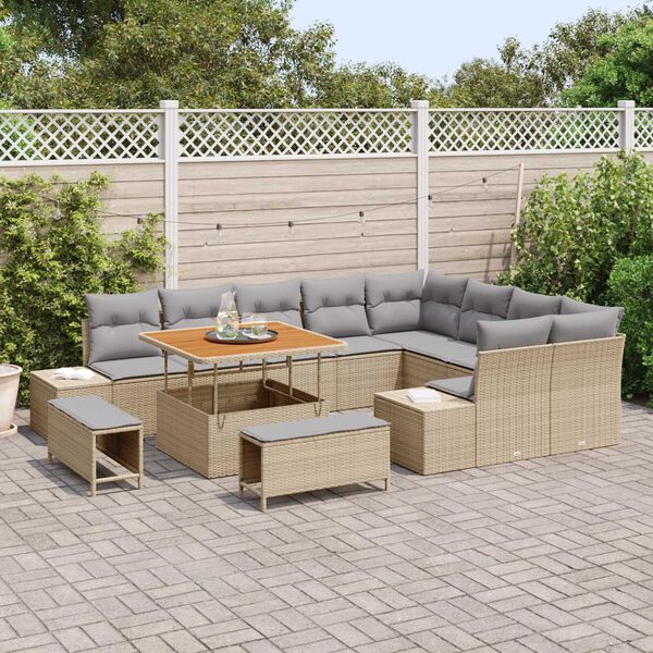 vidaXL Garten-Sofa-Set mit Speicher 12 pcs Beige Poly Rattan