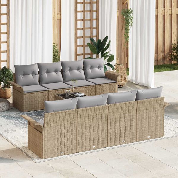 vidaXL Gartensofa-set mit Kissen 9 pcs Beige und Grau Poly-Rattan
