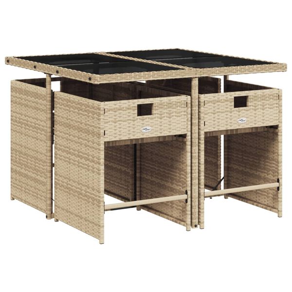 vidaXL 5-tlg. Garten-Essgruppe mit Kissen Beige Poly Rattan