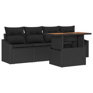 vidaXL Garten-Sofa-Set mit Kissen 5 pcs Schwarz Poly Rattan