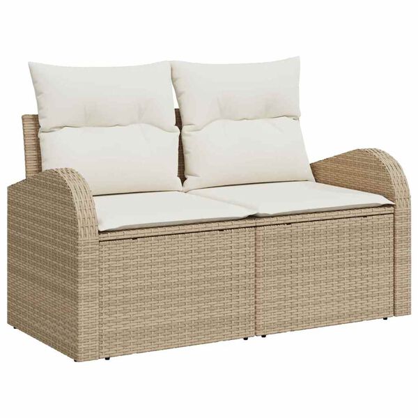 vidaXL Garten-Sofa-Set mit Kissen mit Speicher 8 pcs Beige Poly Rattan