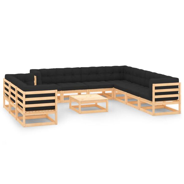 vidaXL 11-tlg. Garten-Lounge-Set mit Kissen Massivholz Kiefer