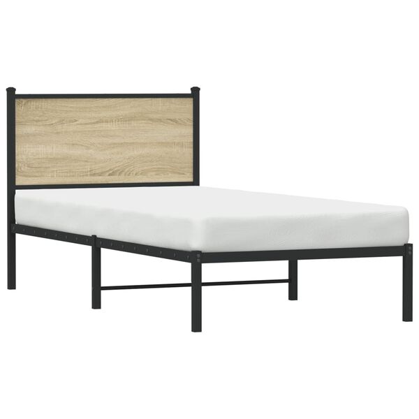 vidaXL Metallbett ohne Matratze Sonoma-Eiche 90x200 cm