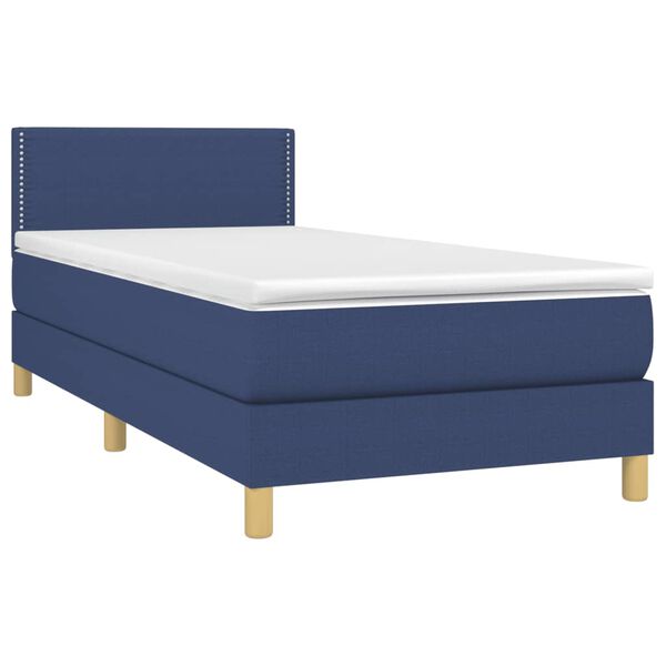 vidaXL Boxspringbett mit Matratze & LED Blau 100x200 cm Stoff
