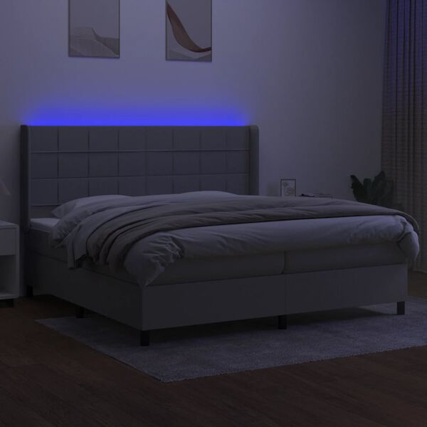 vidaXL Boxspringbett mit Matratze & LED Hellgrau 200x200 cm Stoff