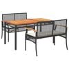 vidaXL 3-tlg. Garten-Essgruppe mit Kissen Schwarz Poly Rattan
