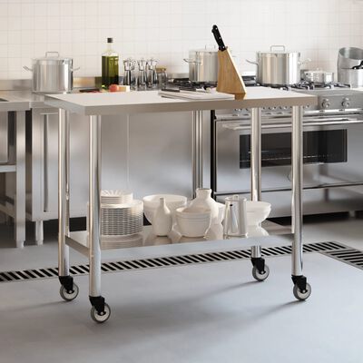vidaXL Küchen-Arbeitstisch mit Rollen 110x55x85 cm Edelstahl