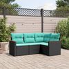 vidaXL 4-teiliges Gartensofa-Set mit Kissen, schwarzes Polyrattan