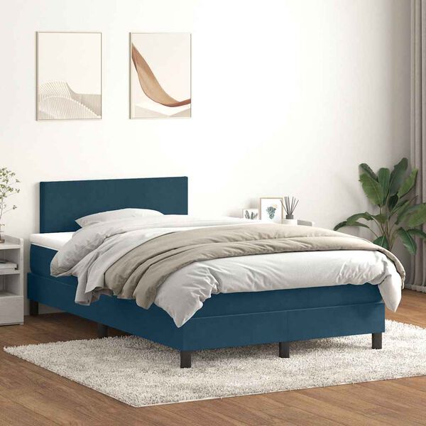 vidaXL Boxspringbett mit Matratze Dunkelblau 120x210 cm Samt