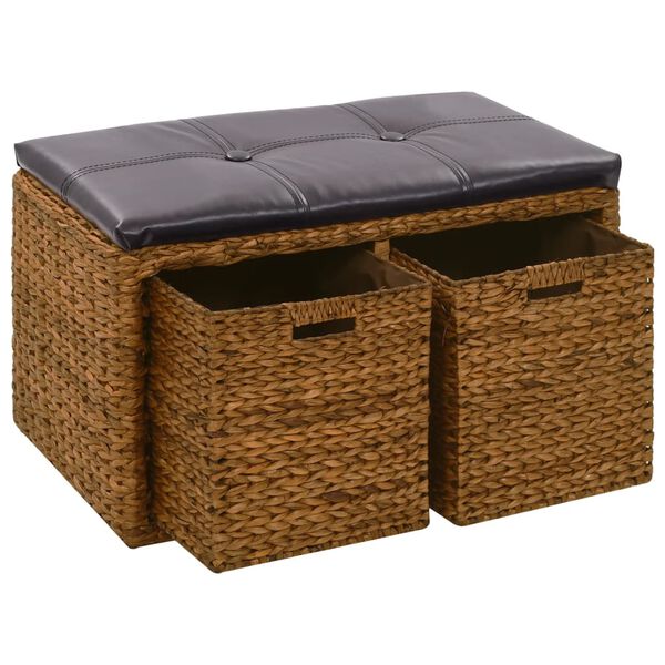 vidaXL Sitzbank mit 2 K&ouml;rben Seegras 71&times;40&times;42 cm Braun