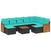 vidaXL 10-teiliges Gartensofa-Set mit Kissen, schwarzes Polyrattan