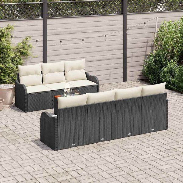 vidaXL Gartensofa-set mit Speicher 8 pcs Schwarz und Creme Poly-Rattan