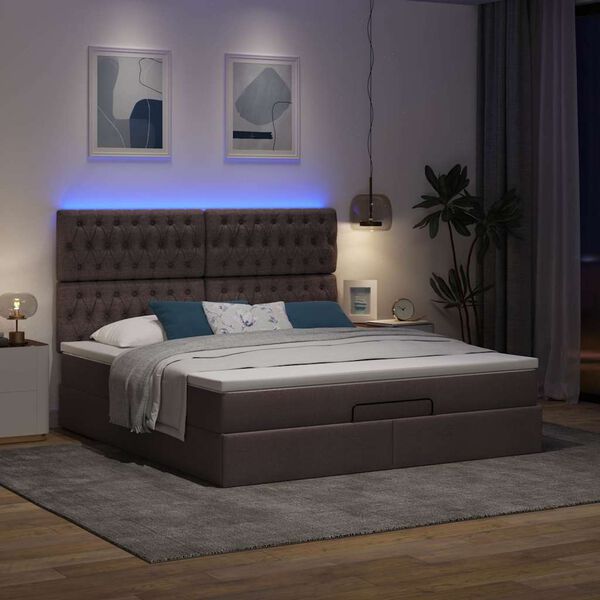 vidaXL Ottoman-Bett mit Matratze & LEDs Dunkelbraun 180x200 cm Stoff
