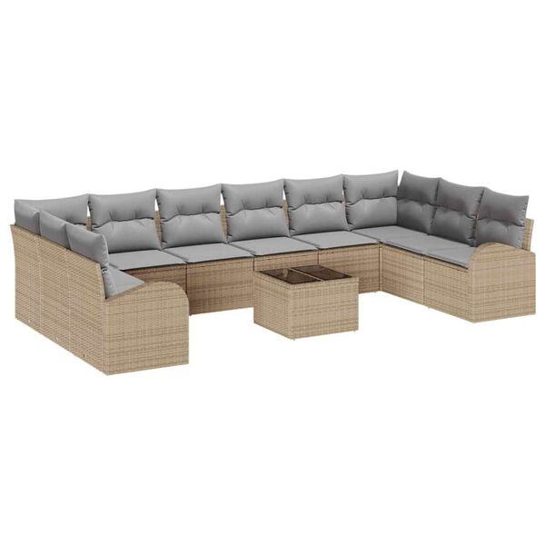 vidaXL Sofa Set mit Kissen 11 pcs Beige Polyrattan