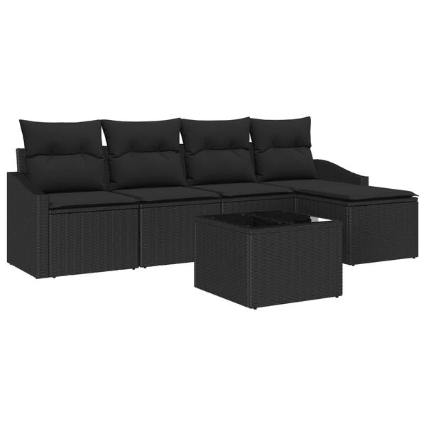 vidaXL Sofa Set mit Kissen mit Speicher 6 pcs Schwarz Poly-Rattan