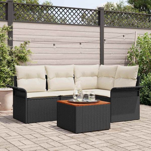 vidaXL Gartensofa-set mit Kissen 5 pcs Schwarz Poly-Rattan