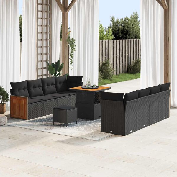 vidaXL Gartensofa-set mit Kissen 11 pcs Schwarz