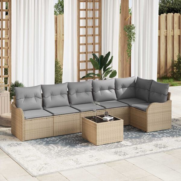 vidaXL Garten-Sofa-Set mit Kissen 7 pcs Schwarz Poly Rattan