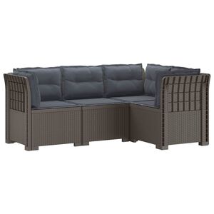 vidaXL 4-Sitzer Gartensofa mit Kissen Rattan-Look PP Hellgrau