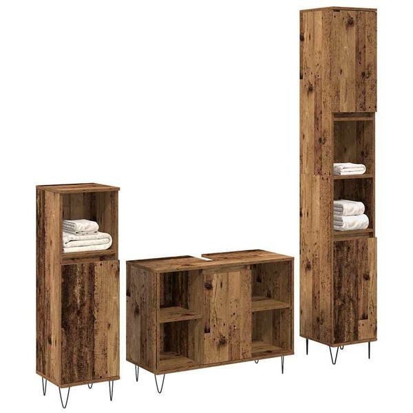 vidaXL Badezimmerm&ouml;bel-Set mit Regal 3 pcs Altholz Holzwerkstoff