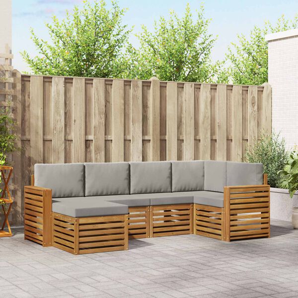 vidaXL Ecksofa Set 6 pcs Nat&uuml;rlich und Hellgrau Massivholz Akazie