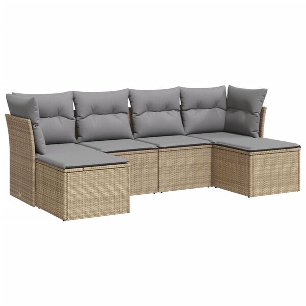 vidaXL 6-tlg. Garten-Sofagarnitur mit Kissen Beige Poly Rattan