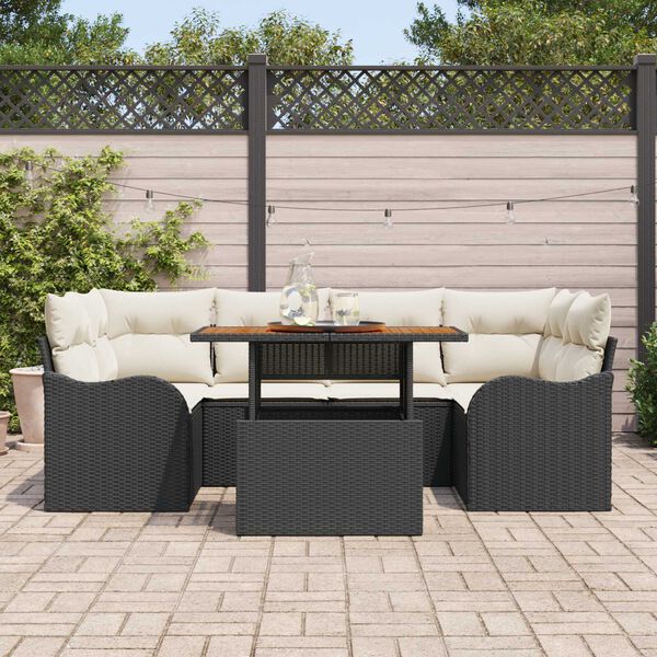 vidaXL Garten-Sofa-Set mit Speicher 7 pcs Schwarz Poly Rattan