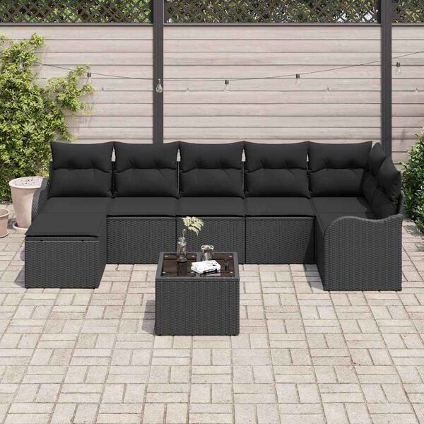 vidaXL Garten-Sofa-Set mit Kissen 8 pcs Schwarz Poly Rattan