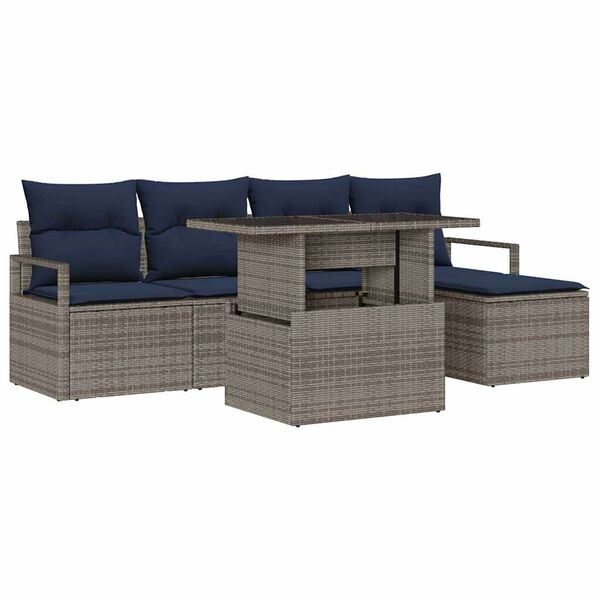 vidaXL Garten-Sofa-Set mit Kissen 6 pcs Grau und Marineblau