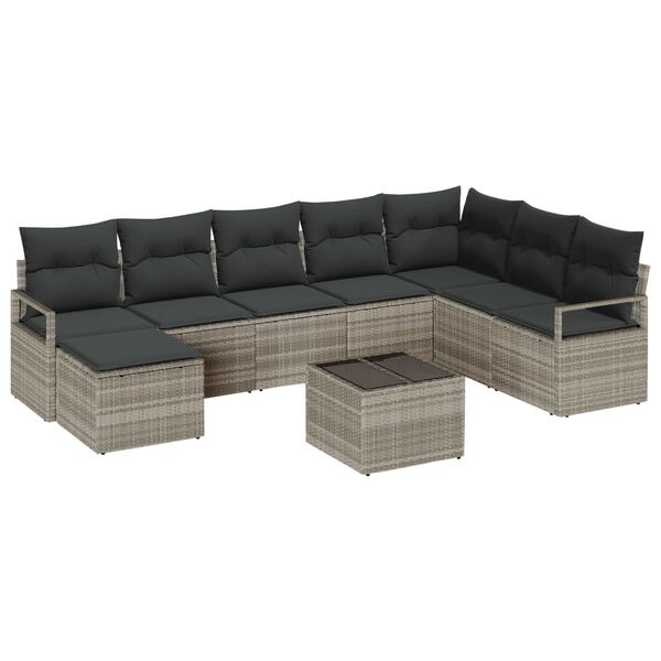 vidaXL Sofa Set mit Kissen mit Speicher 8 pcs Hellgrau Poly-Rattan
