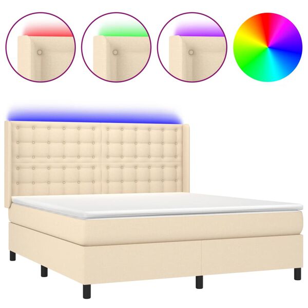 vidaXL Boxspringbett mit Matratze & LED Creme 180x200 cm Stoff