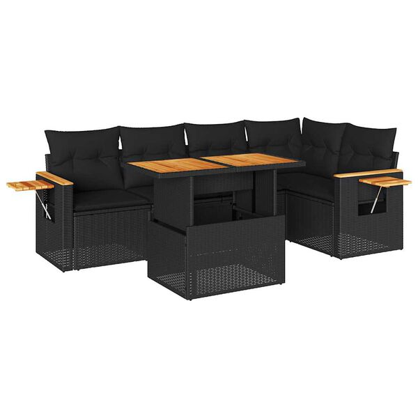 vidaXL 6-tlg. Garten-Sofagarnitur mit Kissen Schwarz Poly Rattan