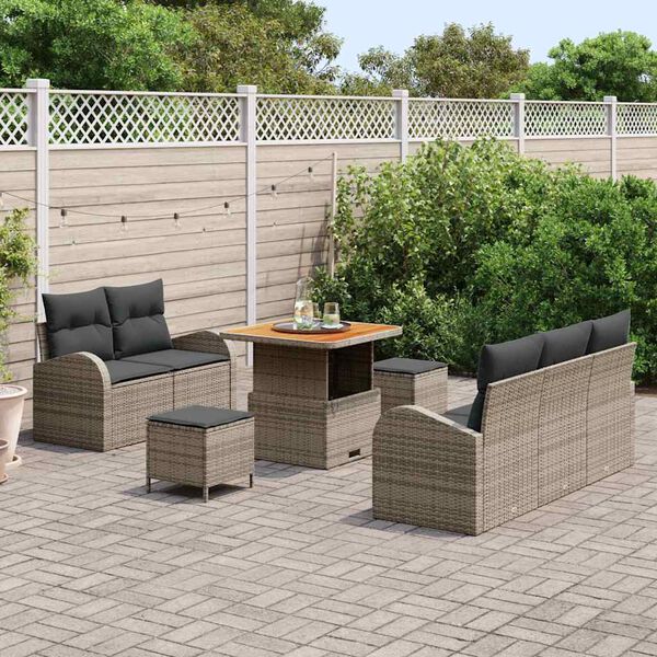 vidaXL Garten-Sofa-Set mit Kissen mit Speicher mit Kissen 8 pcs Grau