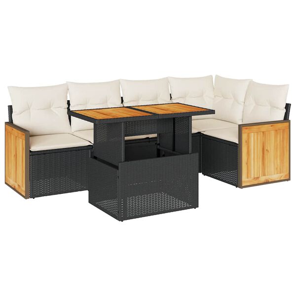 vidaXL 6-tlg. Garten-Sofagarnitur mit Kissen Schwarz Poly Rattan
