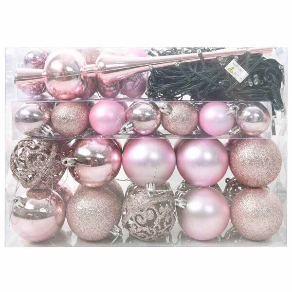 vidaXL Weihnachtskugel-Set mit 150 LEDs 61 pcs Rosa Kunststoff
