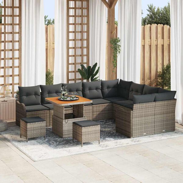 vidaXL Garten-Sofa-Set mit Kissen mit Speicher mit Kissen 12 pcs Grau