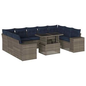 vidaXL 10-teiliges Gartensofa-Set mit Kissen, grau, Polyrattan