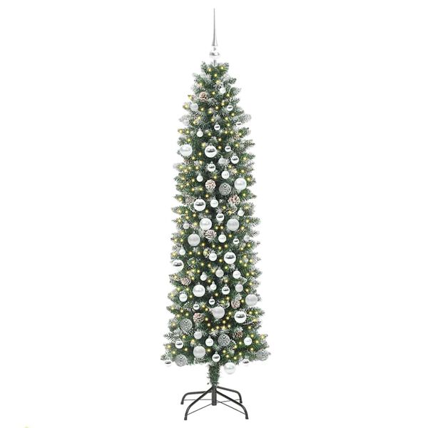 vidaXL K&uuml;nstlicher schlanker Weihnachtsbaum Gr&uuml;n und Wei&szlig; 180 cm