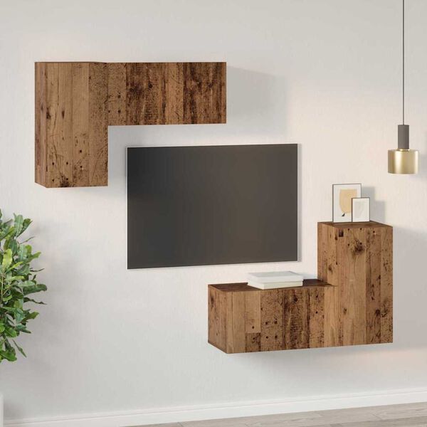 vidaXL TV-Schrankset Wandmontiert 4 pcs Altholz Holzwerkstoff
