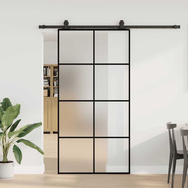 vidaXL Schiebet&uuml;r mit Beschlag Schwarz 102,5x205 cm ESG-Glas