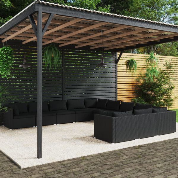 vidaXL 11-tlg. Garten-Lounge-Set mit Kissen Poly Rattan Schwarz