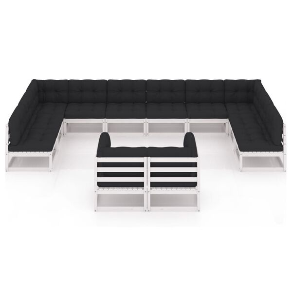 vidaXL 12-tlg. Garten-Lounge-Set mit Kissen Wei&szlig; Massivholz Kiefer